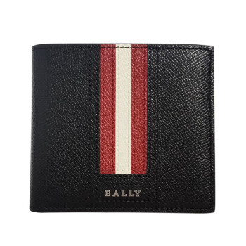 BALLY 巴利 奢侈品 男士牛皮短款钱包钱夹黑色红白条纹 TRASAI LT 210 6224893