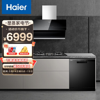 海尔（Haier）洗碗机13套独立式嵌入式晶彩系列油烟机燃气三件套EYW131286BKDU1+C18U1+QE9B1