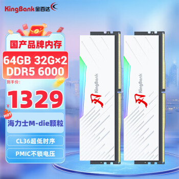 ٴKINGBANK64GB(32GBX2)װ DDR5 6000 ̨ʽڴʿM-die RGB C36