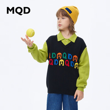 MQD 马骑顿 男童趣味学院风马甲 黑色/ 米白母婴玩具类商品-全利兔-实时优惠快报