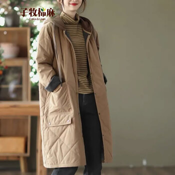 子牧棉麻 女士保暖中长款连帽棉服服饰鞋包类商品-全利兔-实时优惠快报