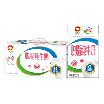 SHUHUA 舒化 伊利伊利 脱脂纯牛奶250ml*24盒/箱 零脂肪 好营养 整箱家庭装 脱脂牛奶食品类商品-全利兔-实时优惠快报