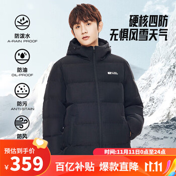 京东百亿补贴：安踏 雪壳羽绒服男 连帽短款防泼水全利兔-实时优惠快报