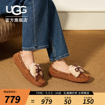 UGG 2023秋季女士便鞋双蝴蝶结款舒适平底乐福豆豆鞋 1118913 CHE|栗子棕色 38服饰鞋包类商品-全利兔-实时优惠快报