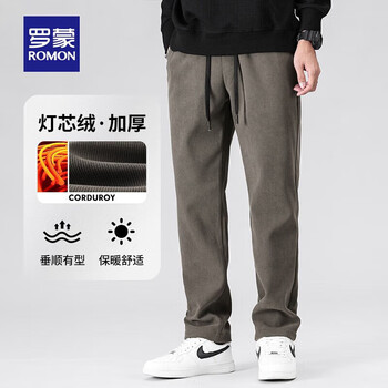 ROMON 罗蒙 灯芯绒加厚休闲裤男秋冬厚款中青年男士抽绳腰时尚保暖直筒长裤男 3K147A30卡其 185/2XL (适合155-170斤)服饰鞋包类商品-全利兔-实时优惠快报