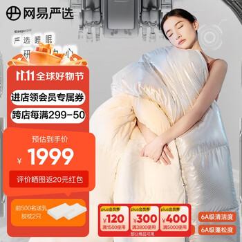 最后4小时、错过等一年、PLUS会员：YANXUAN 网易严选 95%白鹅绒羽绒被 白色冬被 220*240cm全利兔-实时优惠快报