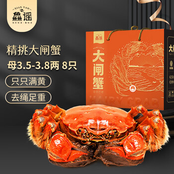XIAN YAO 鱻谣 大闸蟹鲜活螃蟹 全母3.5-3.8两 8只装 去绳足重 生鲜蟹类礼品礼盒现货全利兔-实时优惠快报