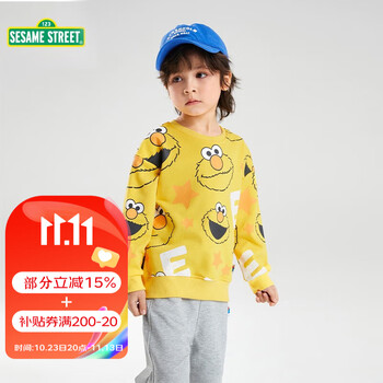 SESAME STREET 芝麻街儿童卫衣男童春秋款2023新款儿童宽松圆领卫衣女童卡通上衣 黄色 140cm母婴玩具类商品-全利兔-实时优惠快报