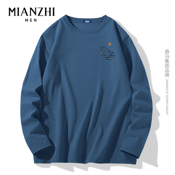 mianzhi 棉致 森马集团品牌纯棉长袖体恤秋季薄款打底衫情侣款纯色T恤薄款衣服 蔚蓝长袖(日出鲸胸标) M服饰鞋包类商品-全利兔-实时优惠快报