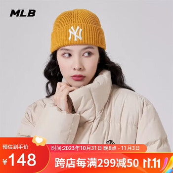 MLB NYLA毛线帽休闲保暖针织帽 秋冬3ABNSB216-50MSS洋基队/姜黄色F服饰鞋包类商品-全利兔-实时优惠快报