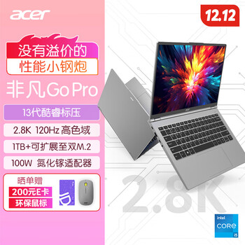 宏碁（acer）非凡Go Pro 13代酷睿标压轻薄本 14英寸2.8K 120Hz屏 办公笔记本电脑大学生 (i5-13500H 16G 1T 100W快充)银