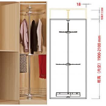 衣柜360度转角旋转拉篮挂衣架裤架 衣帽间拐角转盘衣物篮置物架 总