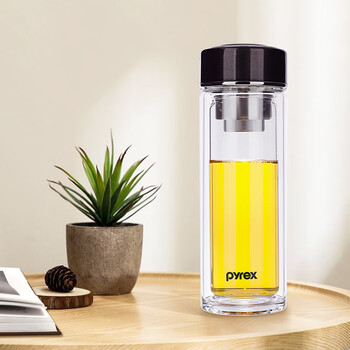 Pyrex 康宁双层玻璃玻璃杯耐高温保温杯茶杯水杯玻璃杯子茶水分离泡茶杯 G系列380ml全利兔-实时优惠快报