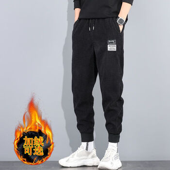 JEANSWEST 真维斯 户外运动裤子男士冬季灯芯绒阔腿运动休闲加绒加厚保暖裤 黑色 3XL体重145-160斤全利兔-实时优惠快报
