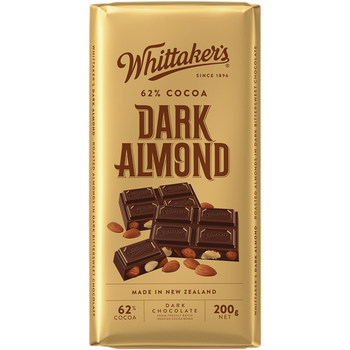Whittaker's 惠特克 新西兰原装进口巧克力制品喜糖零食送礼糖果休闲零食袋装扁桃仁黑巧克力200g全利兔-实时优惠快报