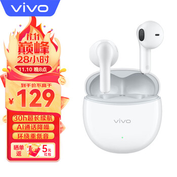 vivo TWS Air2 半入耳式真无线动圈降噪蓝牙耳机 晨白全利兔-实时优惠快报