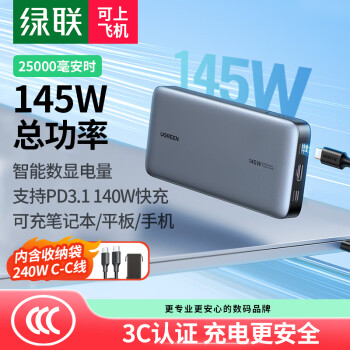 UGREEN[3C֤]ʼǱ籦145WPD100W 25000mAh20000ϷɻƻΪֻƶԴ