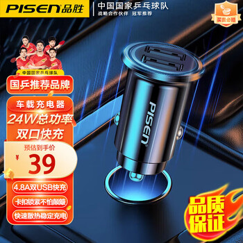 PISEN 品胜 车载充电器迷你快充4.8A智能输出12V/24V车通用24W手机充电魔幻黑-全利兔