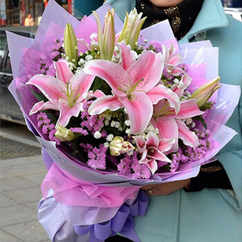 呆萌 百合花鲜花速递康乃馨玫瑰花束送朋友长辈全国同城送花上门 11朵
