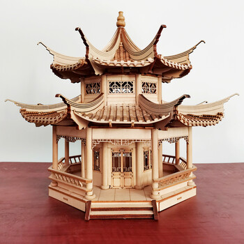 榫卯模型八角亭中国古代建筑凉亭斗拱积木手工3diy木质拼装模型摆件