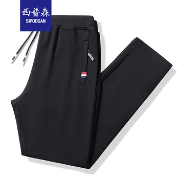西普森棉休闲裤男新品宽松直筒休闲大码男装休闲裤男士针织长裤子 不加绒黑色直筒 L服饰鞋包类商品-全利兔-实时优惠快报
