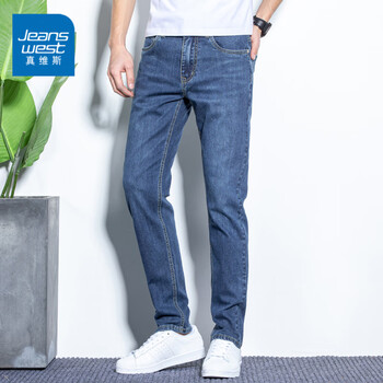 真维斯（JEANSWEST）牛仔裤男2023春季棉弹时尚男裤直筒裤男牛仔长裤子男深蓝32