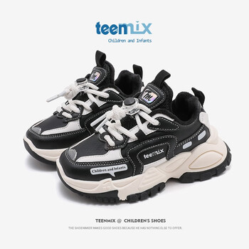 TEENMIX 天美意 女童鞋子2023秋冬季新款宝宝老爹鞋加绒儿童运动鞋中大童潮 黑色（加绒）母婴玩具类商品-全利兔-实时优惠快报