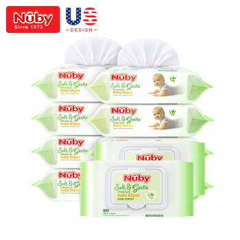 努比（Nuby）婴儿湿巾 湿纸巾 新生儿宝宝湿巾 儿童无刺激棉柔巾 80片×10包带防尘盖 美国品牌