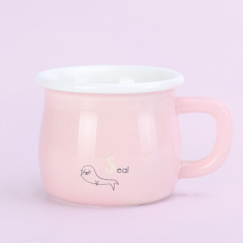 贝瑟斯 糖果色酸奶杯陶瓷马克杯喝水杯子女牛奶杯咖啡杯麦片杯情侣杯粉色280ml