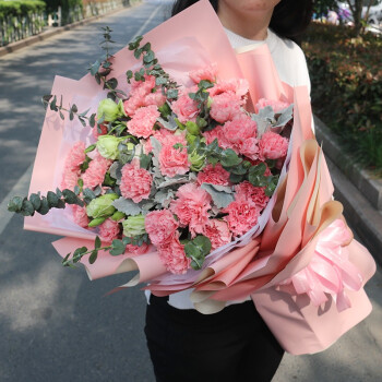 莱一刻 粉玫瑰鲜花礼盒香槟生日表白花束北京上海广州沈阳温州重庆