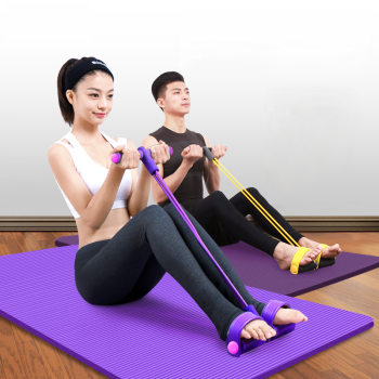 力创美 脚蹬拉力器 家用运动仰卧起坐辅助健身器材家用脚踏拉力绳（不含瑜伽垫） 紫色 四股加强款
