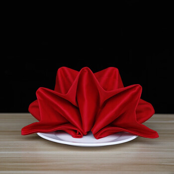 纯色棉折花缎框口布酒店西餐厅餐巾布 大红色 50*50cm