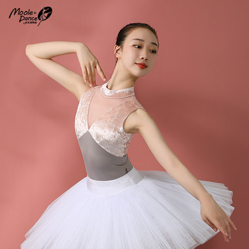 小茉莉芭蕾舞练功服夏新款v领丝绒舞蹈服女成人大人形体空中瑜伽灰粉