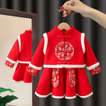 衣服宝宝周岁礼服宝宝秋装女童拜年服冬装加厚女宝宝套装小童装新年
