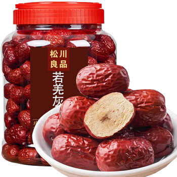 松川良品 严选新疆大红枣特一级若羌灰枣免洗新年货休闲零食品果干750g罐装全利兔-实时优惠快报