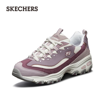 Skechers斯凯奇2019秋新品女鞋厚底增高老爹鞋 复古拼接撞色熊猫鞋13143 紫色/白色/PRW 36.5