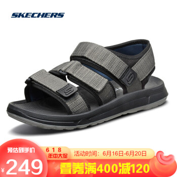 Skechers斯凯奇男鞋魔术贴沙滩鞋休闲凉拖鞋 66024 CCBK炭灰色/黑色 39.5