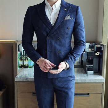 春秋季新款西服套装男修身格子新郎结婚伴郎礼服韩版男士大码西装套装