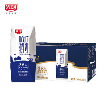 光明 优+纯牛奶200ml*24盒 钻石装（3.6g乳蛋白/100ml）