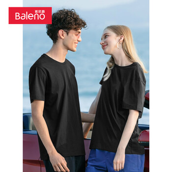 有券的上：Baleno 班尼路 男女款圆领短袖T恤 纯黑 XL服饰鞋包类商品-全利兔-实时优惠快报
