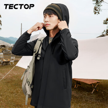 探拓（TECTOP）户外登山防风软壳衣 徒步保暖男士休闲外套连帽上衣 男款黑色 M