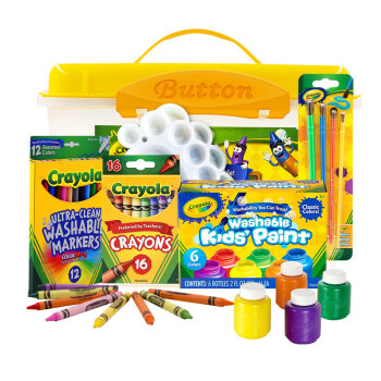美国绘儿乐（Crayola）可水洗绘画工具6件套儿童水彩笔蜡笔宝宝水彩颜料画刷填色盘收纳桶礼盒儿童礼物