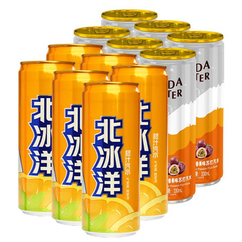 北冰洋橙汁汽水百香果苏打汽水气泡饮料碳酸饮料果汁味饮品 330ml*12听