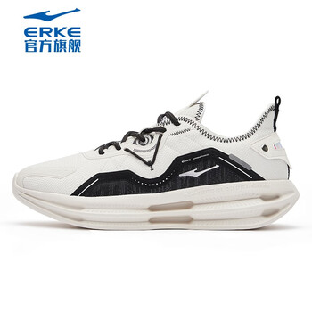 ERKE 鸿星尔克 跑鞋男新款秋季软底舒适防滑耐磨轻便低帮透气时尚百搭男生跑步鞋运动鞋男鞋子 未漂原色/正黑 43运动户外类商品-全利兔-实时优惠快报
