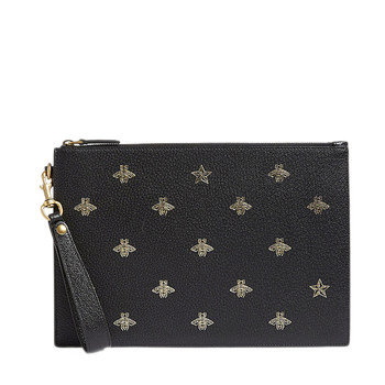 【教师节】gucci/古驰烫金小蜜蜂皮质手拿包495066dj2kt8474 黑色 30.