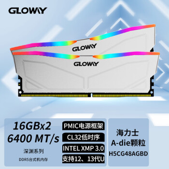 光威（Gloway）32GB(16Gx2)套装 DDR5 6400频率 台式机内存条 深渊RGB系列-银色 海力士A-die CL32