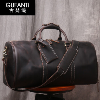 古梵缇（GUFANTI）旅行包 男士复古疯马皮旅行包头层牛皮大容量行李包袋欧美gft-45 深棕色 大