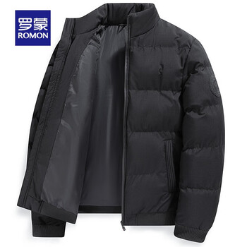 ROMON 罗蒙 棉服男秋季新款中青年时尚袖标棉袄短款立领 黑色服饰鞋包类商品-全利兔-实时优惠快报