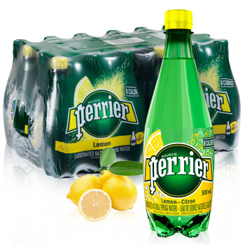京东海外直采 法国原装进口 巴黎水（Perrier）含气天然矿泉水 柠檬味气泡水500ml*24瓶  整箱