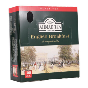 AHMAD 英国进口英式早餐红茶袋泡茶茶包盒装茶叶200g/100片餐饮烘焙